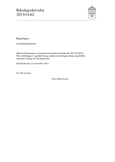Omslaget till rskr. 2013/14:62