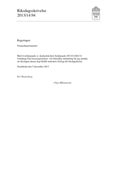 Omslaget till rskr. 2013/14:94