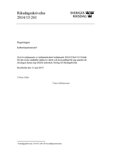 Omslaget till rskr. 2014/15:241