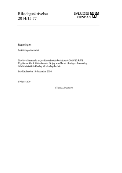 Omslaget till rskr. 2014/15:77