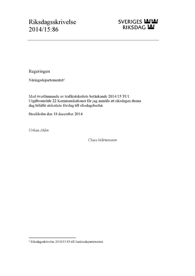 Omslaget till rskr. 2014/15:86