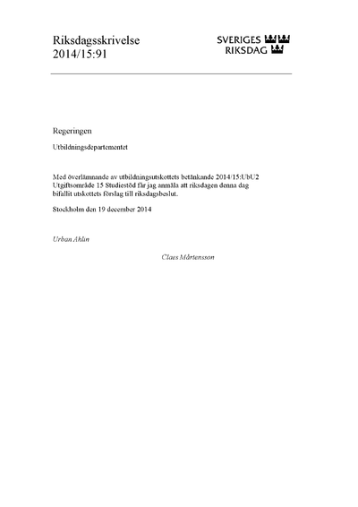 Omslaget till rskr. 2014/15:91