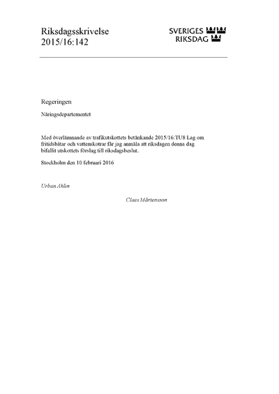 Omslaget till rskr. 2015/16:142