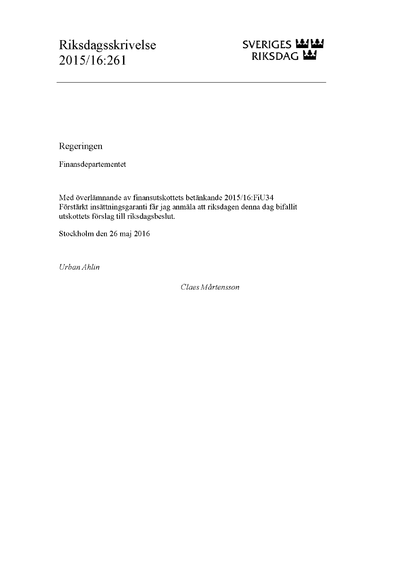Omslaget till rskr. 2015/16:261