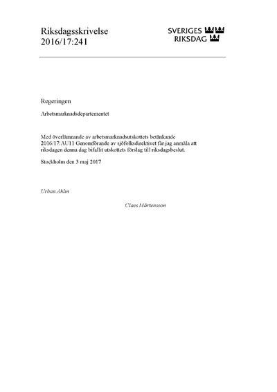 Omslaget till rskr. 2016/17:241