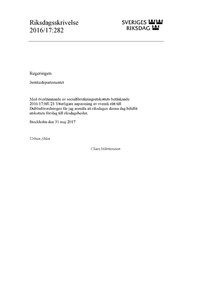 Omslaget till rskr. 2016/17:282