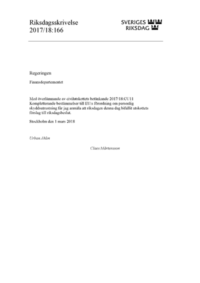 Omslaget till rskr. 2017/18:166
