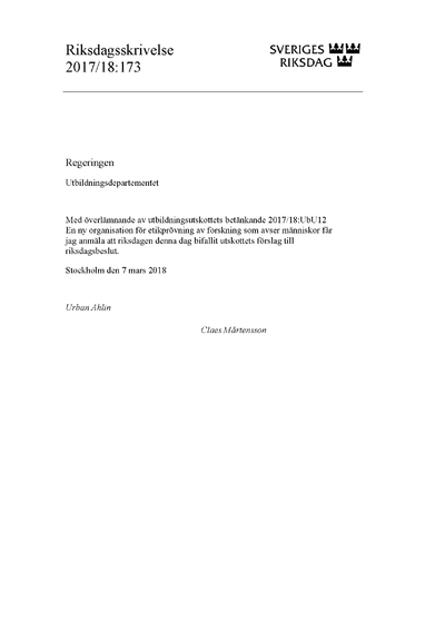 Omslaget till rskr. 2017/18:173