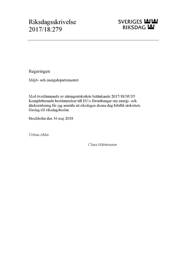 Omslaget till rskr. 2017/18:279