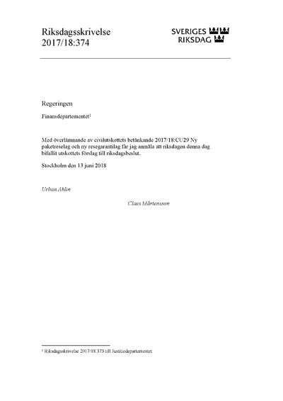 Omslaget till rskr. 2017/18:374