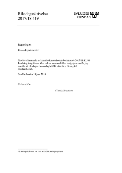 Omslaget till rskr. 2017/18:419