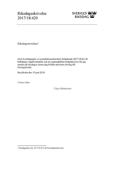 Omslaget till rskr. 2017/18:420