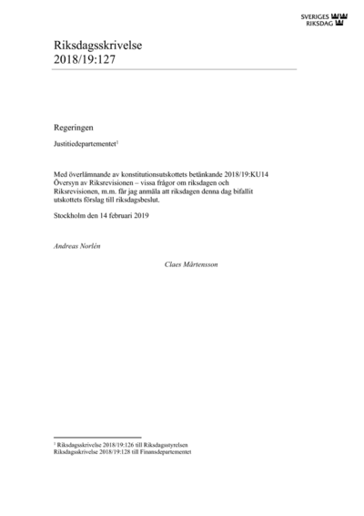 Omslaget till rskr. 2018/19:127