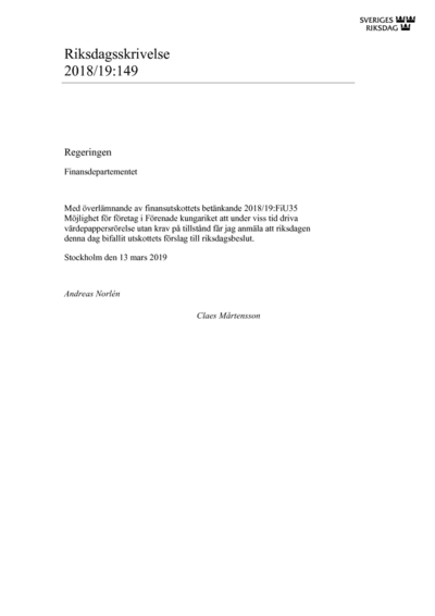 Omslaget till rskr. 2018/19:149