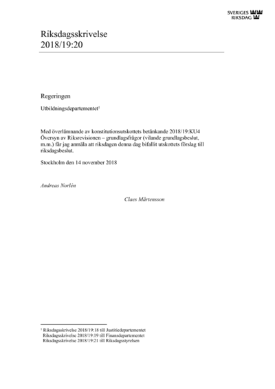 Omslaget till rskr. 2018/19:20
