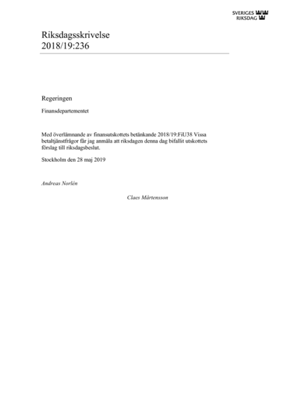 Omslaget till rskr. 2018/19:236