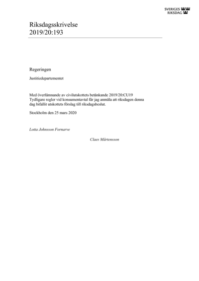 Omslaget till rskr. 2019/20:193