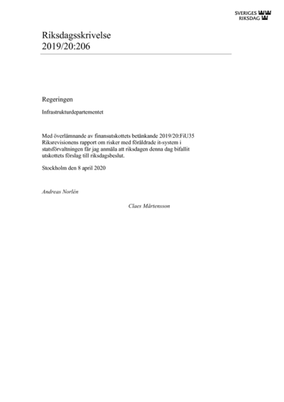 Omslaget till rskr. 2019/20:206