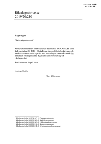 Omslaget till rskr. 2019/20:210