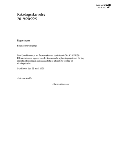 Omslaget till rskr. 2019/20:225