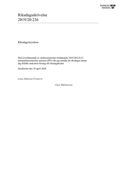 Omslaget till rskr. 2019/20:226