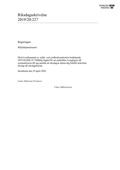 Omslaget till rskr. 2019/20:227