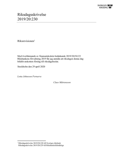 Omslaget till rskr. 2019/20:230