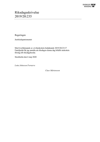 Omslaget till rskr. 2019/20:235