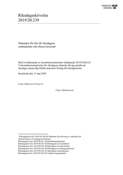 Omslaget till rskr. 2019/20:239