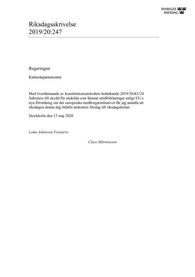 Omslaget till rskr. 2019/20:247