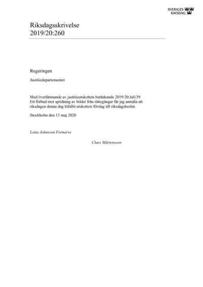 Omslaget till rskr. 2019/20:260