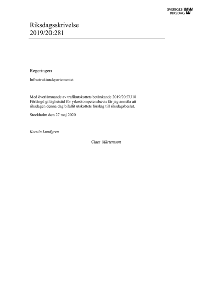 Omslaget till rskr. 2019/20:281