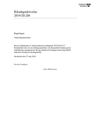Omslaget till rskr. 2019/20:286