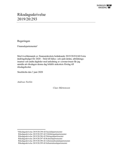 Omslaget till rskr. 2019/20:293