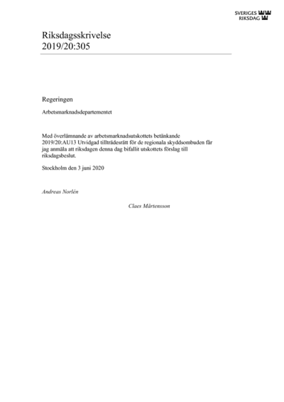 Omslaget till rskr. 2019/20:305