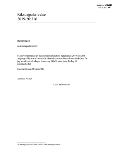 Omslaget till rskr. 2019/20:316