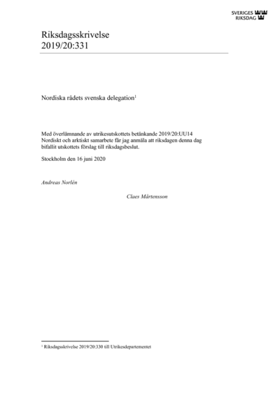 Omslaget till rskr. 2019/20:331