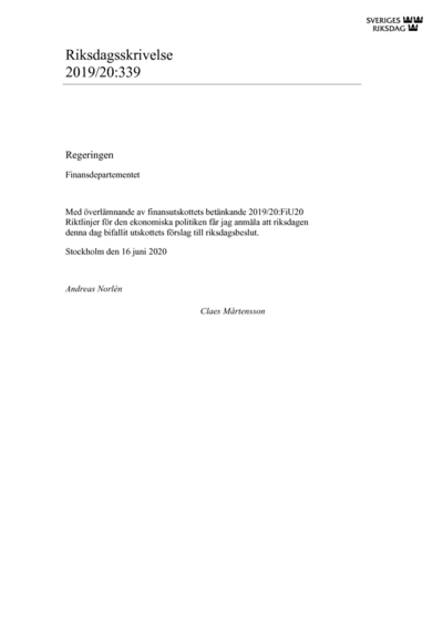 Omslaget till rskr. 2019/20:339