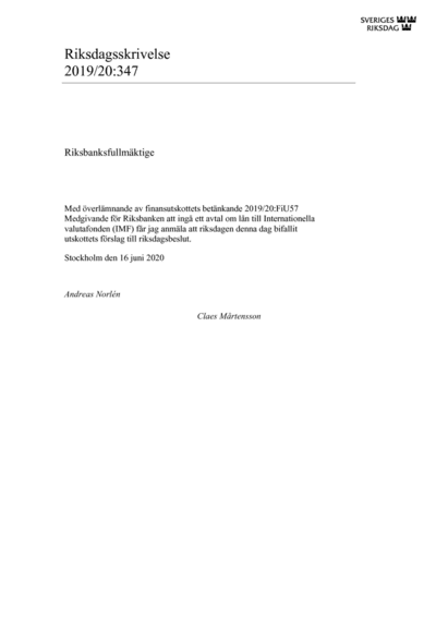 Omslaget till rskr. 2019/20:347