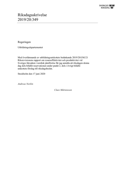 Omslaget till rskr. 2019/20:349