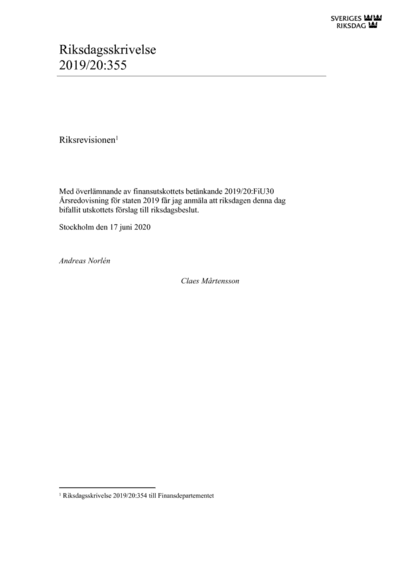 Omslaget till rskr. 2019/20:355