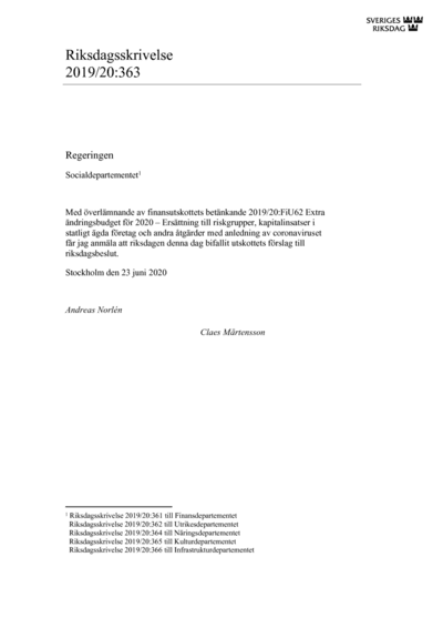 Omslaget till rskr. 2019/20:363