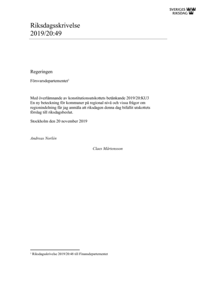 Omslaget till rskr. 2019/20:49