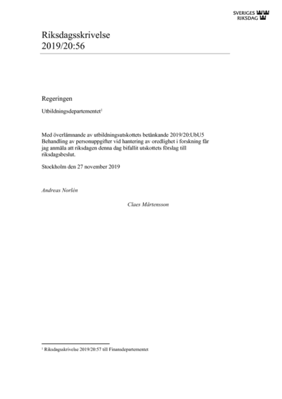 Omslaget till rskr. 2019/20:56