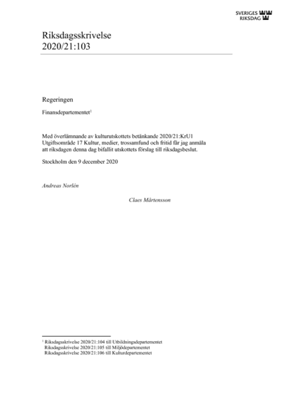 Omslaget till rskr. 2020/21:103