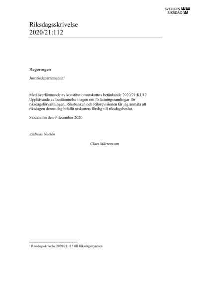 Omslaget till rskr. 2020/21:112