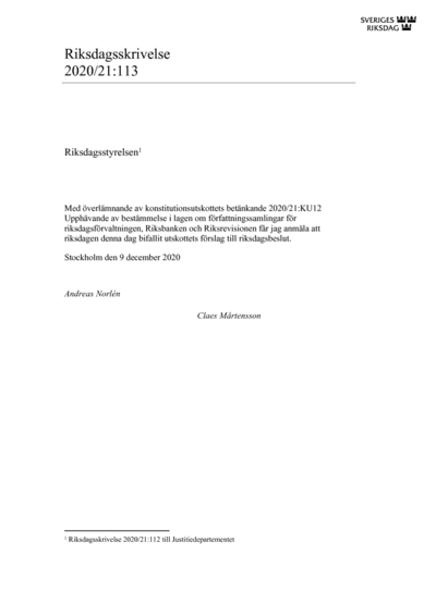 Omslaget till rskr. 2020/21:113