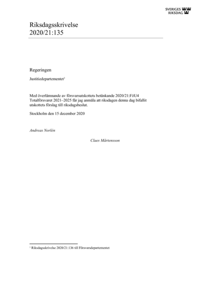 Omslaget till rskr. 2020/21:135