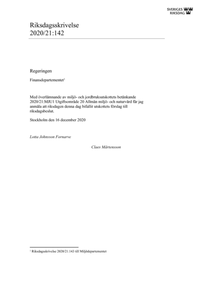 Omslaget till rskr. 2020/21:142