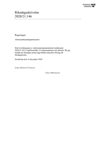 Omslaget till rskr. 2020/21:146